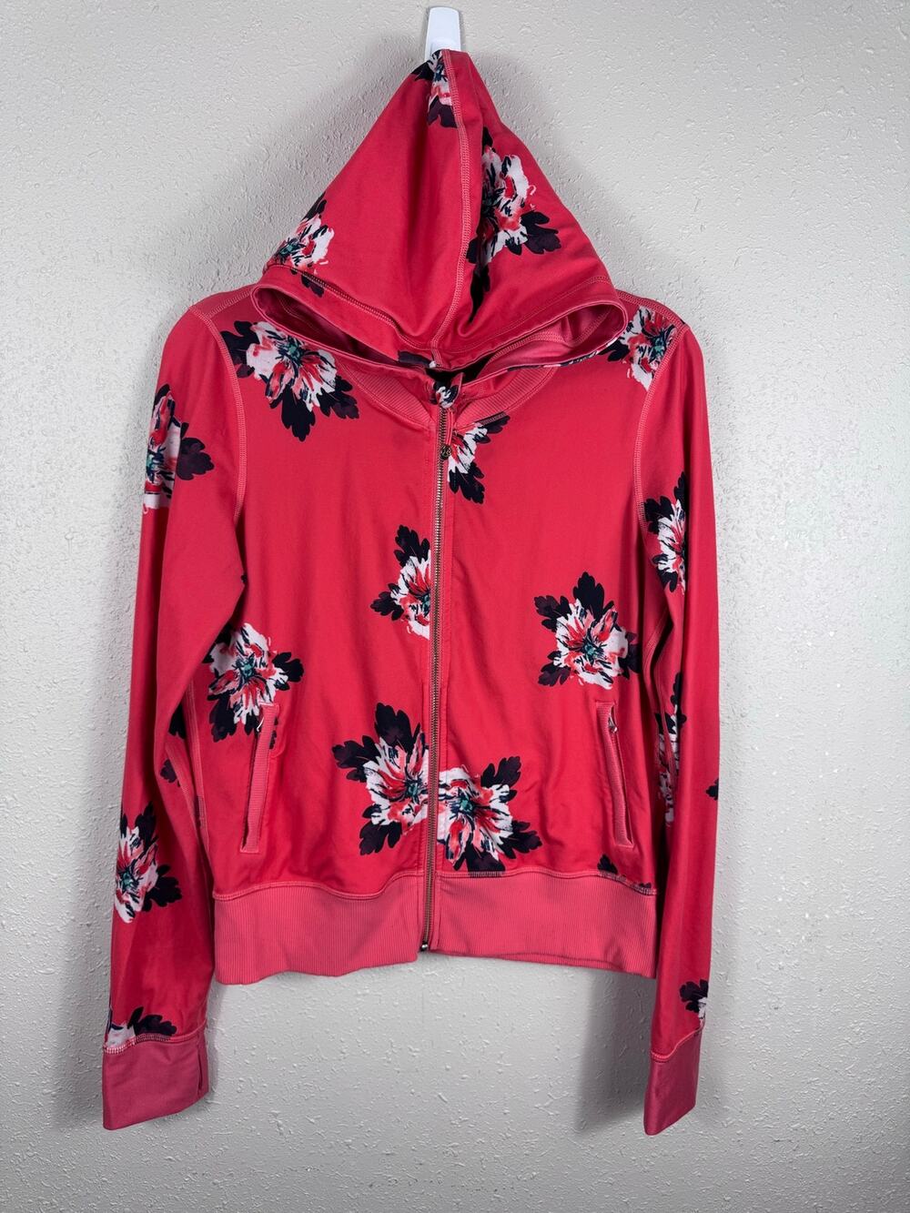 Lululemon Floral Namaskar zip-up Coral red-based hoodie Size 8